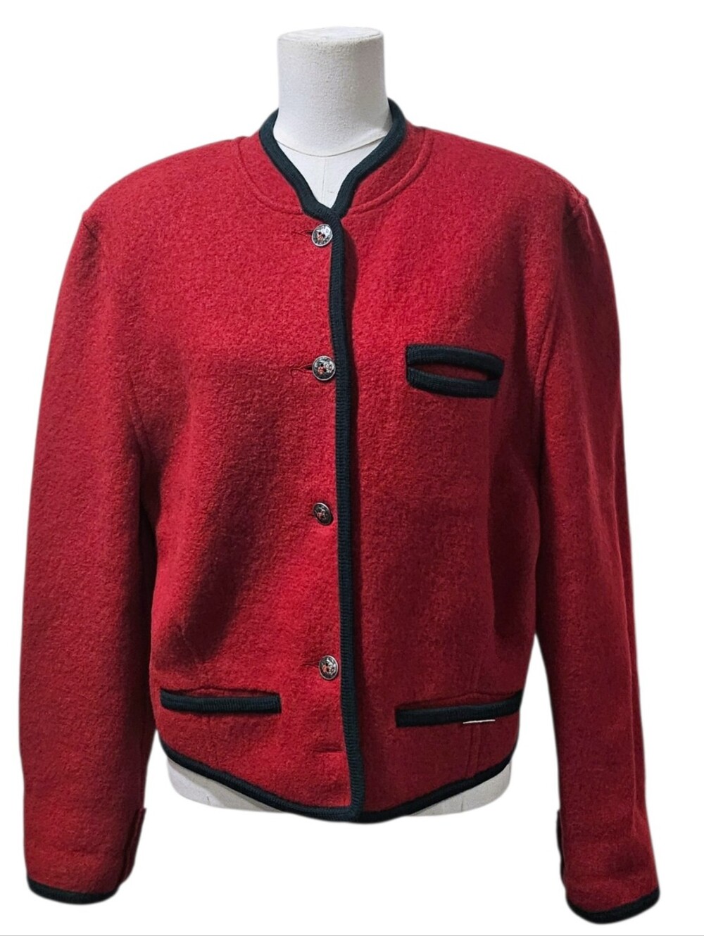 Vintage Geiger Austria Virgin Wool Red Jacket W/Shoulder pads Size EU 38